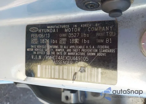 2013 Hyundai Accent Gls из США, поврежденный, VIN KMHCT4AEXDU449105